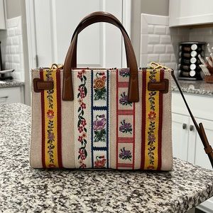 Tory Burch floral embroidered purse with leather strap